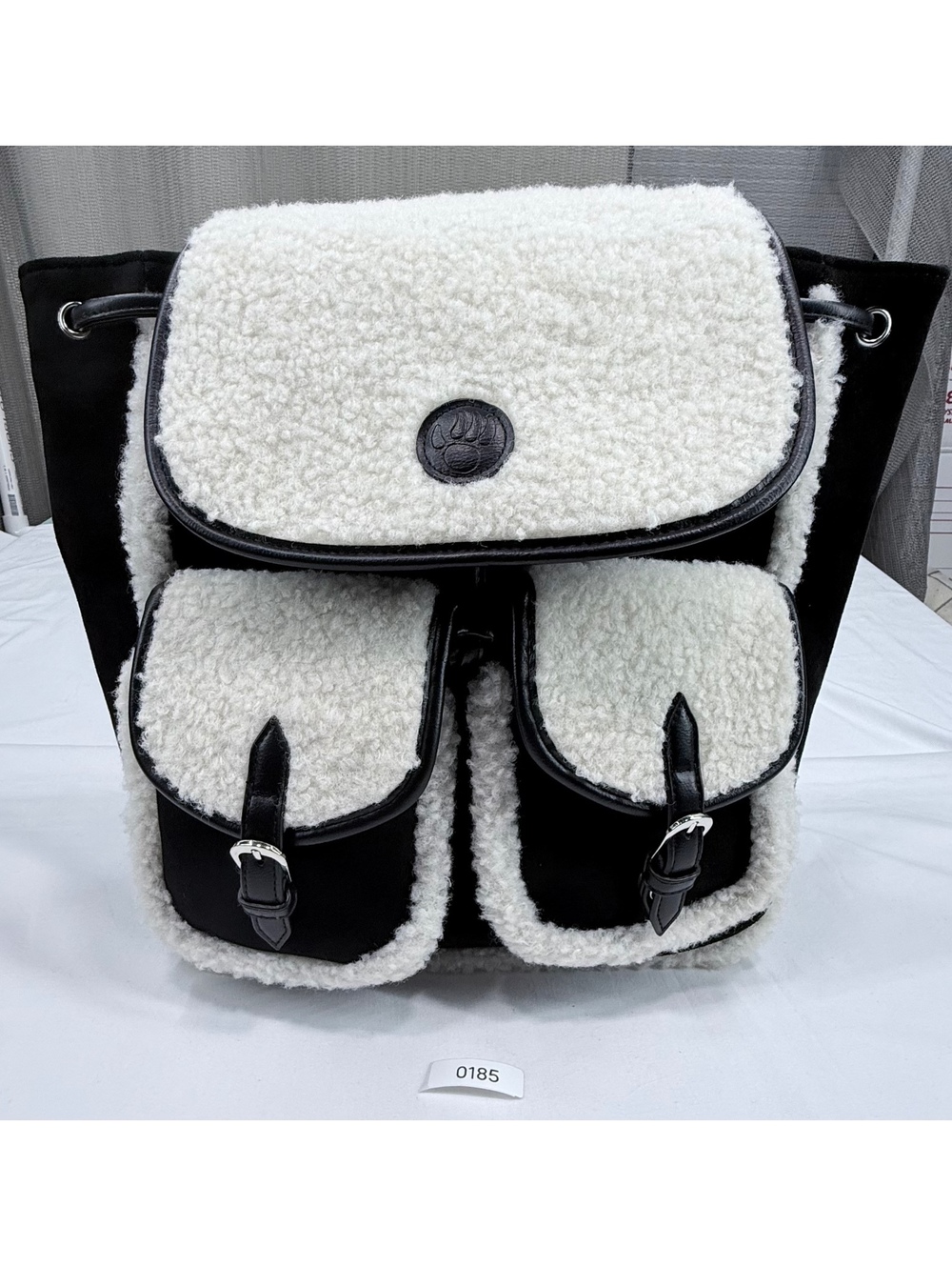 Bearpaw Black and White Sherpa Faux Leather Backpack